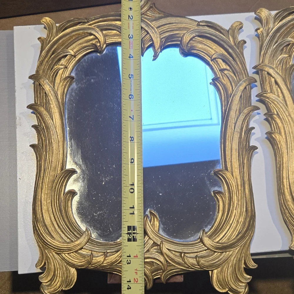 2 Vintage Tabletop Mirrors with Ornate Gold Frame by Syroco, Hollywood Regency